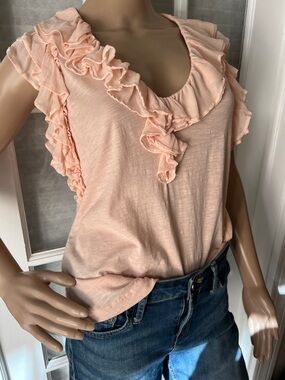 Women’s Peach Ruffle V-Neck Top in Blush Pink